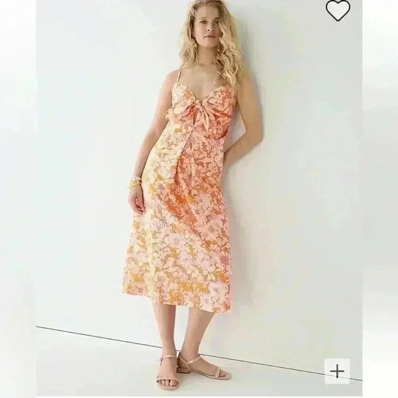 J. Crew Tie-front cotton poplin midi dress in orange floral Medium - Picture 3 of 4